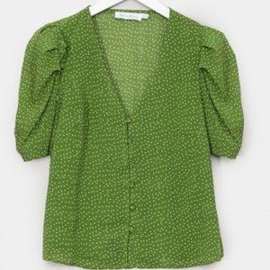 Selma Puff Sleeve Green Polka Dot Blouse